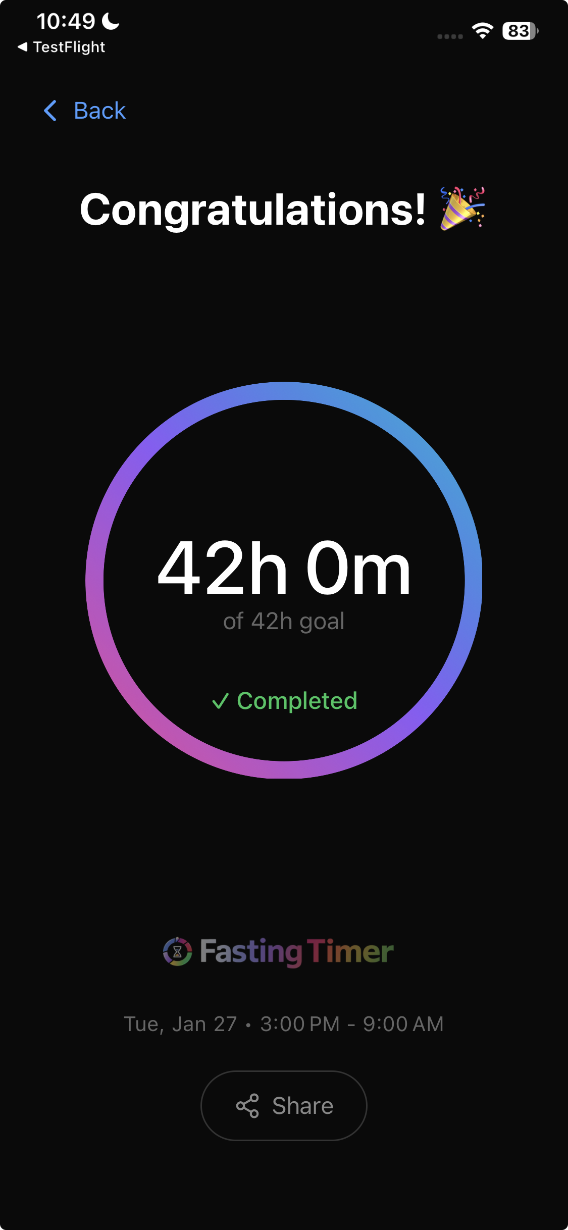 Fasting Timer - Completed fast celebration