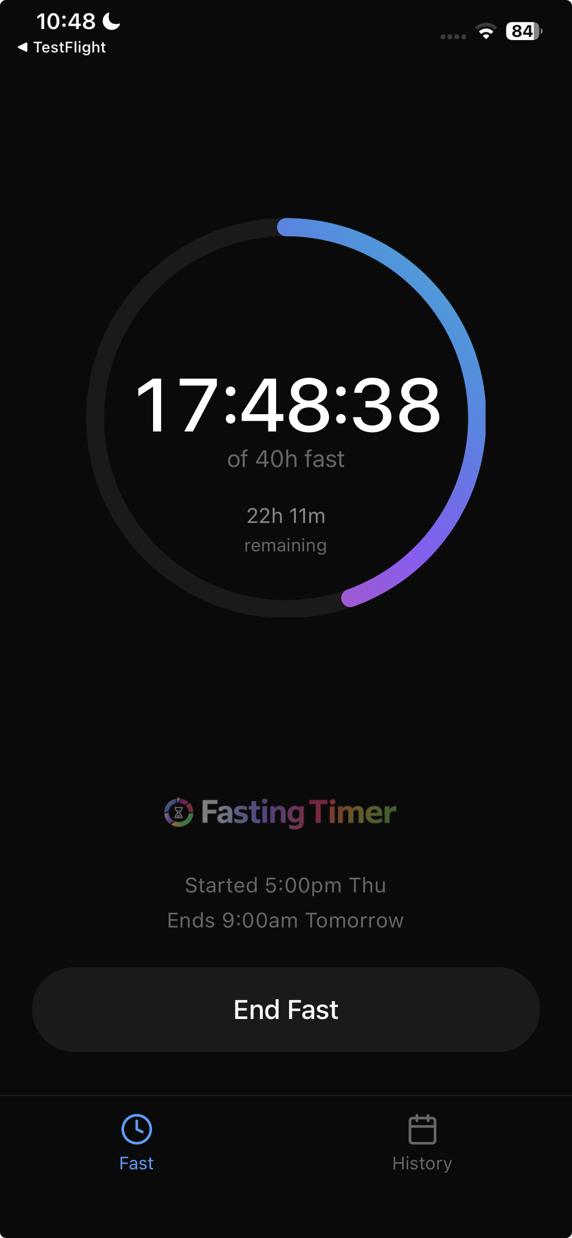 Fasting Timer - History view