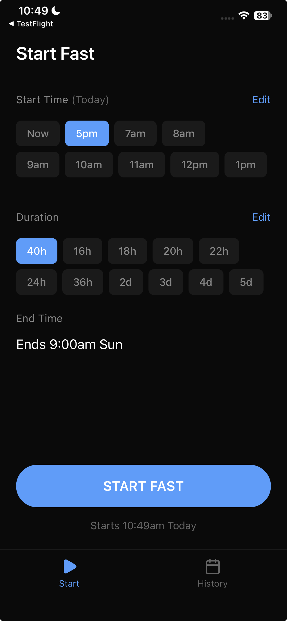 Fasting Timer - Simple start screen with preset buttons