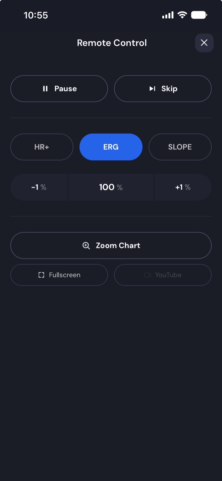 Remote control with ERG, heart rate and slope modes