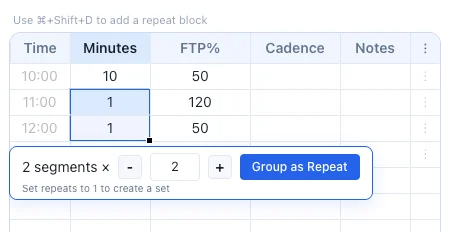 Group rows into a repeat or set